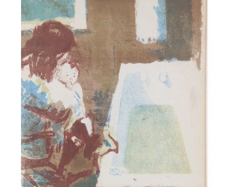 Edwin La Dell (1914 - 1970), lithograph, mother and baby, circa 1950, signed in pencil, 19.5" x 13", framedPaper discolourati