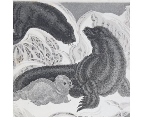 Cecil Marie Leslie, etching, seal and pup, signed in pencil, image 8" x 10", unframedLight foxing, water stain in bottom left