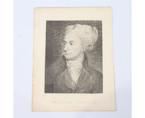 William Blake (1757 - 1827) after George Romney, engraving, portrait of William Cowper, published 1802, image 7.5" x 5.5", un