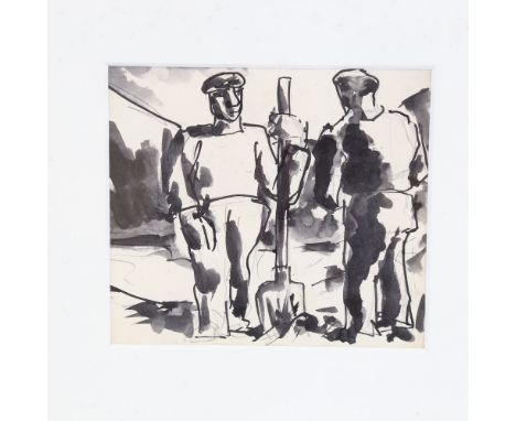 Josef Herman (1911 - 2000), ink and wash, men digging, 6.5" x 7.5", framed, provenance: Cyril Gerber Fine Art GlasgowA few ve