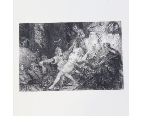 William Bell Scott (1811 - 1890), etching, tam o'shanter, warlocks and witches in a dance, image 4" x 6", published 1885Damp 