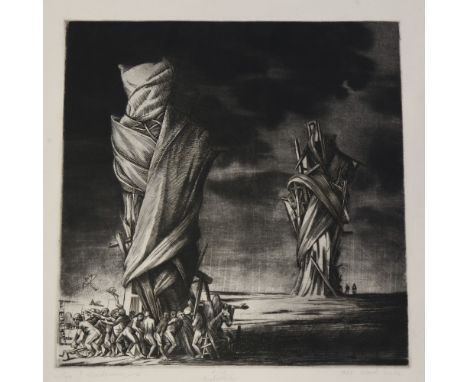 20th century Polish School, surrealist etching, 1986, indistinctly signed in pencil, image 11.5" x 11.5", unframedSlight pape