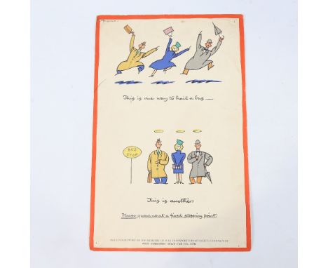 Fougasse (1887 - 1965), lithograph poster, This Is One Way To Hail A Bus, Ministry of War Transport Road Safety campaign, cir