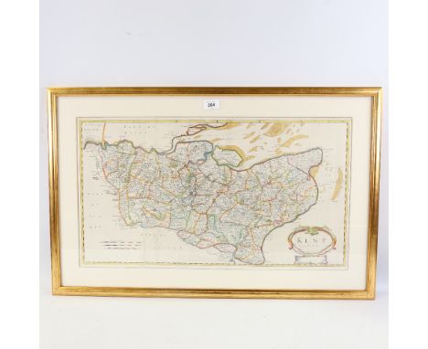 Robert Morden, copper plate engraving, map of Kent, published 1695 with later hand colouring, the first map to show Tunbridge