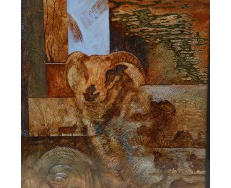 Graham Evernden, mixed media on board, Ramshead, signed, 8.5" x 8", framed Very good condition