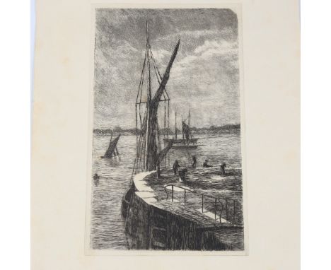 Edwin Edwards (1823 - 1879), etching, Thames and Medway canal entrance, 1877, image 8.5" x 5", unframedPaper discolouration 