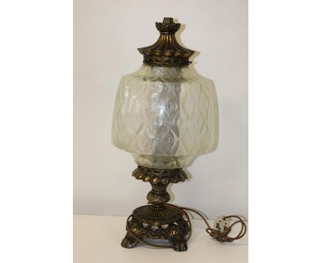 A large antique style glass shaded table lamp h62cm Collection only 