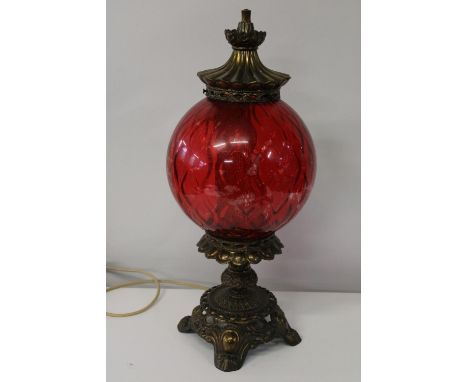 A antique style glass shaded table lamp (wear to shade) h60cm Collection only 