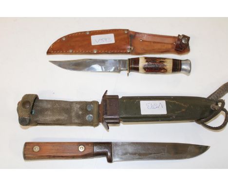 A WW2 period USM8 fighting scabbard&nbsp; with a German WW2 soligen bladed fighting knife &amp; J Nowill &amp; Sons sheath kn