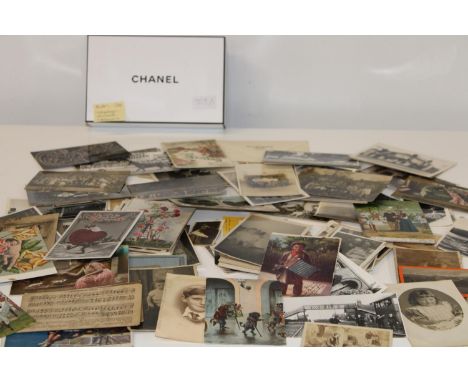 A box of vintage postcards, photo's &amp; other ephemera 