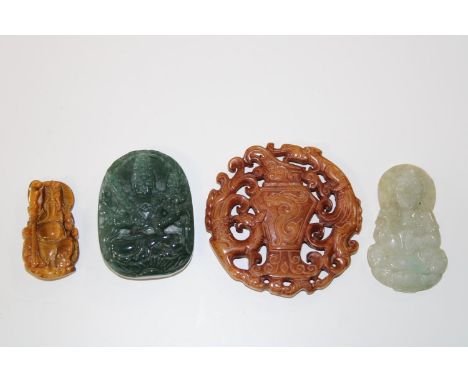 A selection of carved jade &amp; tigers eye items 