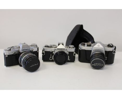 Two Olympus cameras OM-1, OM30  &amp;  Pentax Asahi camera 