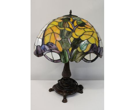 A large Tiffany style lamp base &amp; shade (some slight damage to the shade) h70cm shade dia 51cm, Collection only 