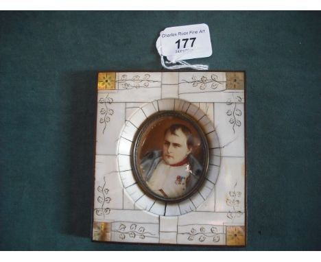 An early 20th century portrait miniature, half-length of Napoleon, 6 x 5cm oval, in an ivory and mother of pearl frame.