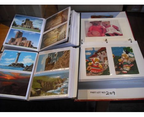 A collection of postcards in five albums and three booklets, largely modern GB, animal photographic and art reference cards.