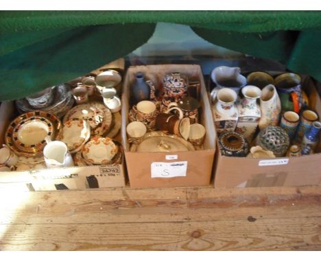 Three boxes of decorative ceramics, including two Crown Ducal hand painted jugs, each of baluster form, Edwardian and other p