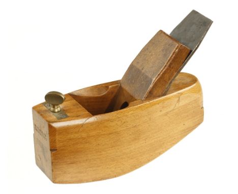 An adjustable beech compass plane by GRIFFITHS with thumb screw nose adjuster and J.Frost Norwich iron G+