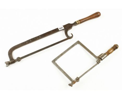 A Lancashire pattern hacksaw with 11" blade and another saw with decorative square frame G