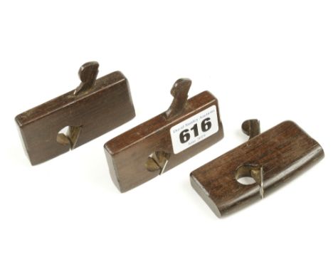 A set of 3 miniature ebony planes 2 3/4" x 1/2", a pair of H&amp;R's and a compass rebate, glued repair to one G++