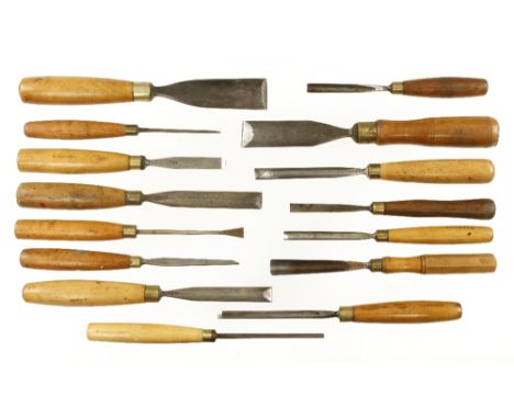 15 carving tools by J.FROST Norwich mostly with boxwood handles G+