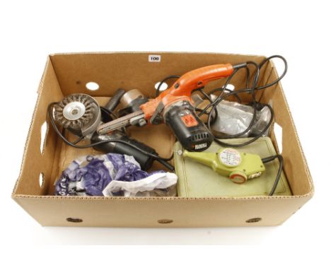 An angle grinder by ATLAS COPCO with Tornado cutting wheel and a BLACK &amp; DECKER sander G