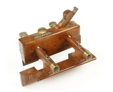 A rare beech plough plane by MOSELEY with ivory scales adjustable by two brass thumb screws on the tips of the stems G