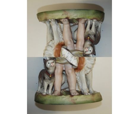 Edwardian bisque group, girl kittens cat and dog, height 