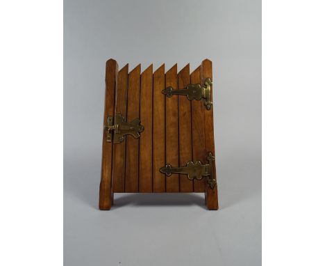 A Brass Mounted Olive Wood Novelty Easel Photo Frame in the Form of a Garden Gate. Two Photo Apertures. 21cm High, 16cm Wide.