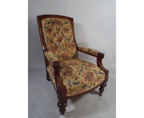 A Late 19th Century Walnut Framed Tapestry Upholstered Armchair.