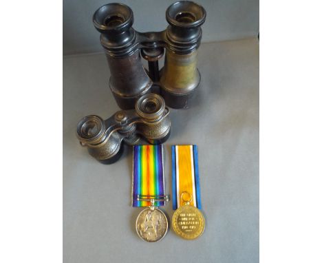 A Collection of WWI Items to include Two Pairs of Binoculars, The Smaller Inscribed for 2nd Battalion Shropshire Light Infant