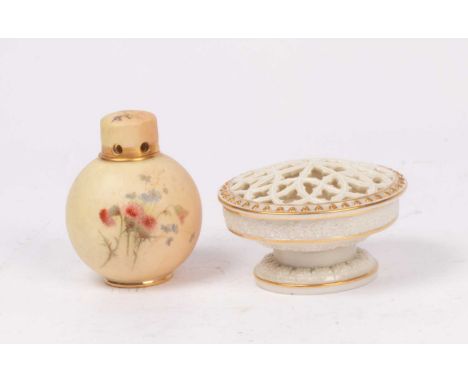 A Victorian Royal Worcester pot pourri vase, RdNo. 14617 no 1039, 13.5cm high and another later pot pourri vase