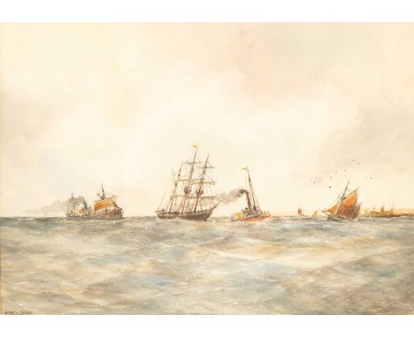 Aubrey Ramus (1895-1950)Choppy Seascapewith fishing vesselssigned lower leftwatercolour37cm x 52cm  Framed and glazed. The ar