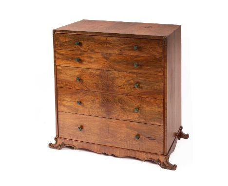 A figured walnut 'Gaylade' chest of drawers attributed to B. Cohen &amp; Sons the rectangular caddy top above five graduated 
