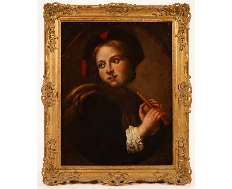 English School, 18th CenturyPortrait of a Young Boy Playing a Pipeoil on canvas42cm x 47cm  Purchased from Lemington House An