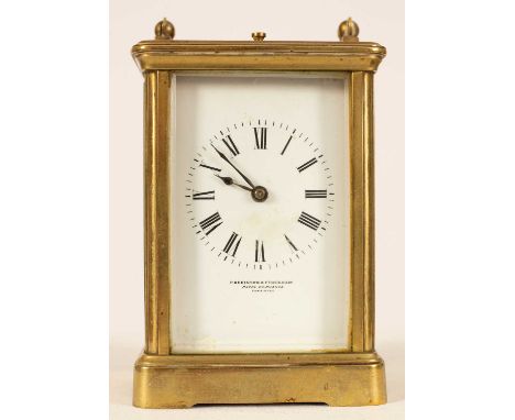 A gilt brass cased carriage clock with repeat mechanism, the white enamel dial signed Parkinson &amp; Frodsham Royal Exchange