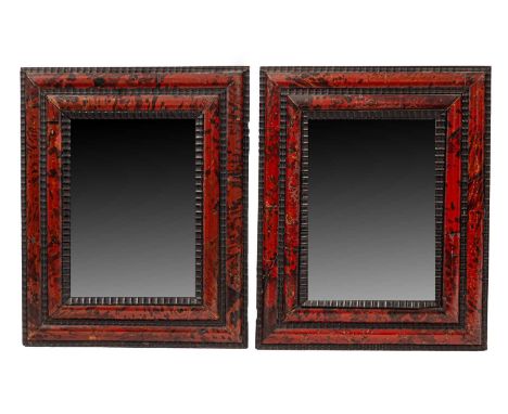 A pair of Flemish tortoiseshell and ripple moulded wall mirrors with a bevelled plate, 54cm x 44.5cm overallTortoiseshell wit