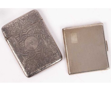 A silver cigarette case, F M Adams &amp; Holman, Birmingham 1937, engine turned and a silver card case, Cornelius Desormeaux 