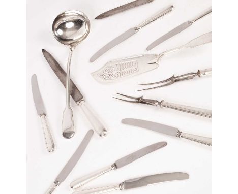 A Victorian silver flatware service for twelve, William Eaton, London 1846, fiddle and thread pattern, to include spoons, for