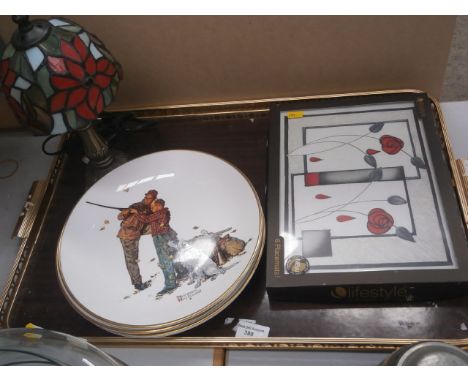 tray inc. Norman rockwell plates, lamp etc