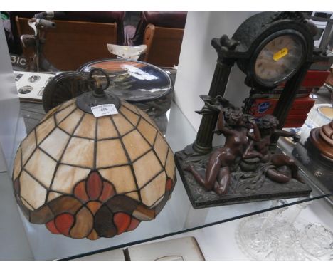 figural mantle clock & tiffany style lightshade
