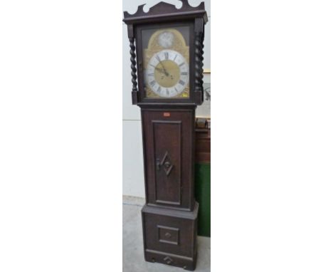 An oak longcase clock with mantle clock spring barrel movement. 74½' high