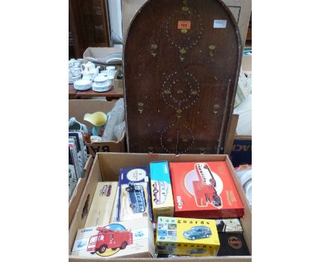 A collection of boxed Corgi diecast vehicles and a bagatelle board (worm)
