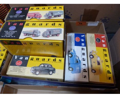 Two Vanguards 1:43 scale Classic Commercial vehicles, a saloon car and two 1:64 scale limited edition sets, Haulage Trucks an