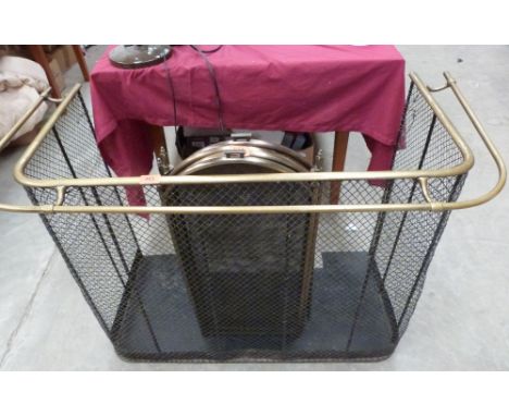 A 19th century brass rail and wire mesh nursery fireguard 36' wide and one other