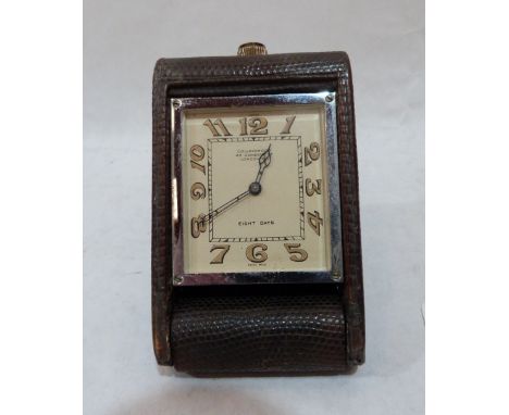 A 1920s shagreen cased travelling clock, the dial marked Collingwood, London
