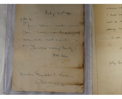 CAINE HALL.&nbsp;&nbsp;Manuscript letter from the Hawthorns, Keswick, 1893 to Sydney Pawling re. his partnership at Heinemann
