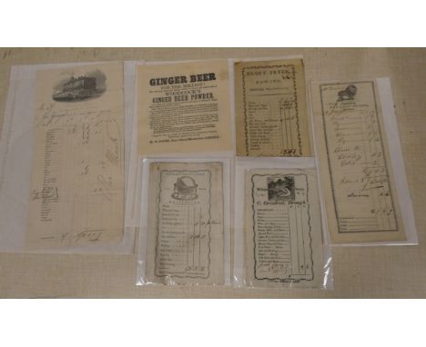 Printed Ephemera.&nbsp; 5&nbsp;early 19th cent. hospitality invoices completed in manuscript, for Croft`s Red Lion Hotel, Pre