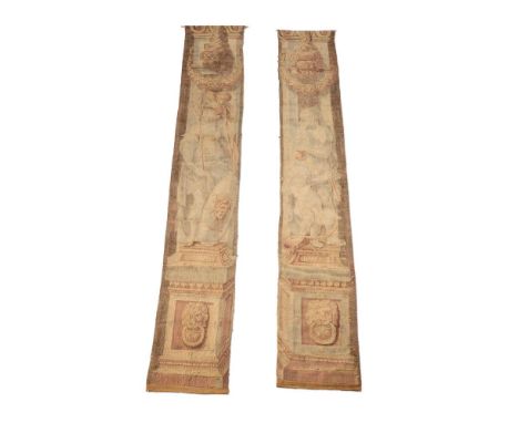 A PAIR OF BRUSSELS TAPESTRY BORDER FRAGMENTS LATE 17TH/EARLY 18TH CENTURY Depicting mythological figures in caryatid style, p
