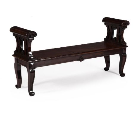 A VICTORIAN MAHOGANY HALL BENCH CIRCA 1860 73cm high, 143cm wide, 38cm deep 