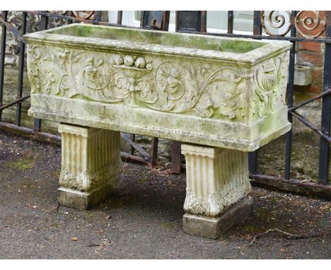 AN ITALIANATE STYLE CAST STONE PLANTER MODERN Of rectangular trough form 80cm high, 188cm wide, 38cm deepProvenance: Private 